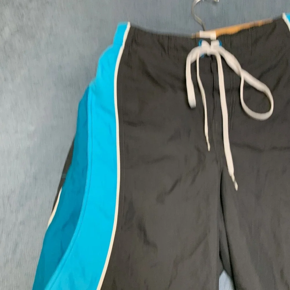 Nike Swim Trunks Board Shorts Mens S Blue Black Elastic Waist Logo Beach Summer
